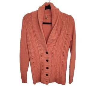 Fossil Womens Cableknit Cardigan Wool Cashmere Blend Shawl Collar Extra‎ Small